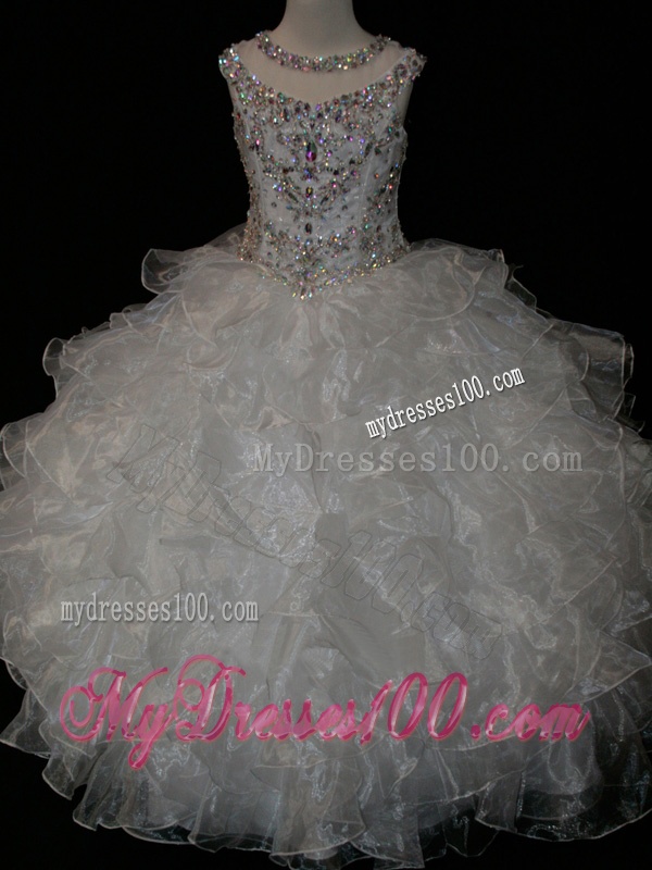 Princess Ball Gown Scoop Beaded Bodice Lace Up Mini Quinceanera Dress in White
