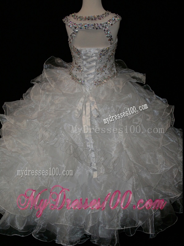 Princess Ball Gown Scoop Beaded Bodice Lace Up Mini Quinceanera Dress in White
