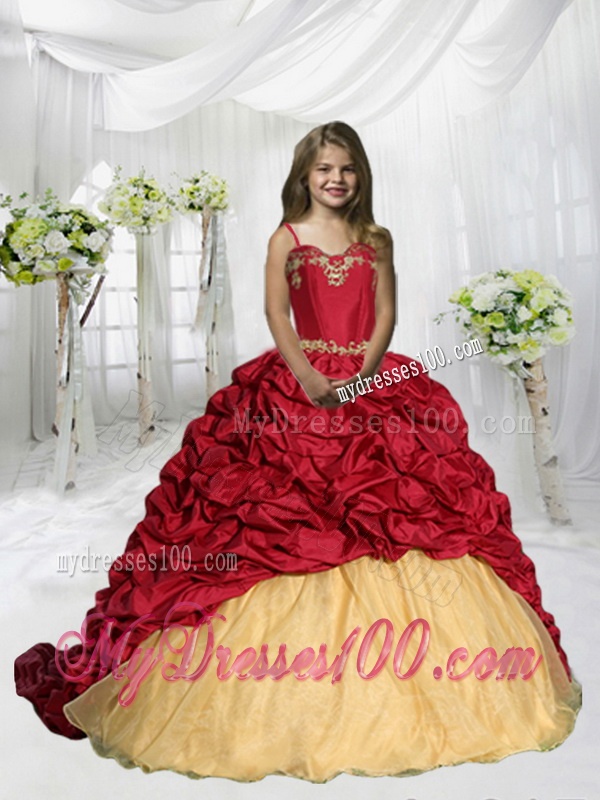 Spaghetti Straps Pick Ups Mini Quinceanera Dress with Sweep Train