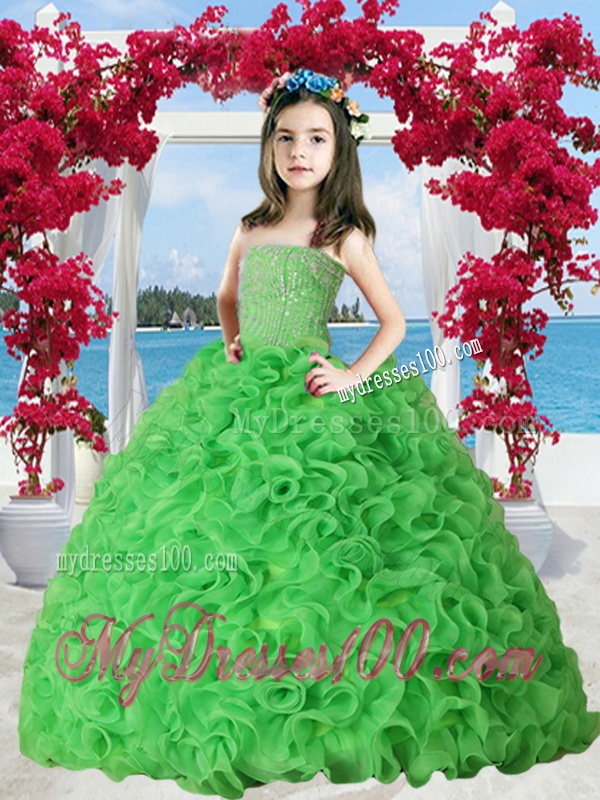 Spring Green Organza Ruffles Mini Quinceanera Dress with Beading