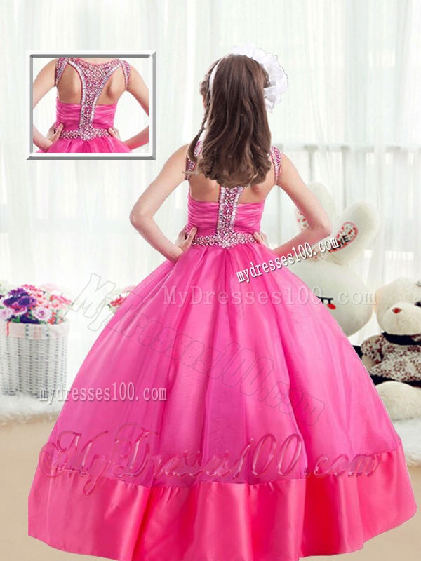 Sweet Ball Gown Beading Mini Quinceanera Dress in Hot Pink