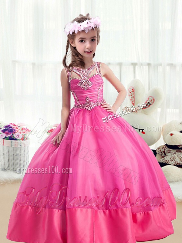 Sweet Ball Gown Beading Mini Quinceanera Dress in Hot Pink
