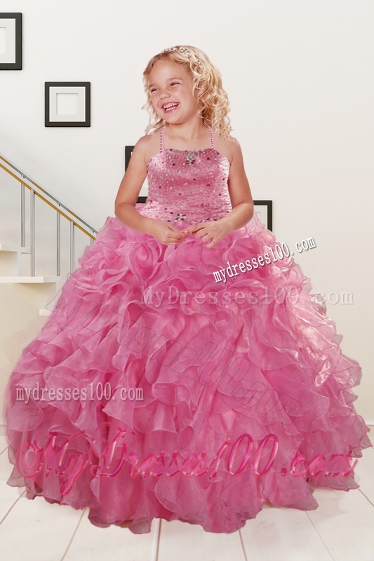 Trendy Pink Mini Quinceanera Dress with Beading and Ruffles for 2016 Spring