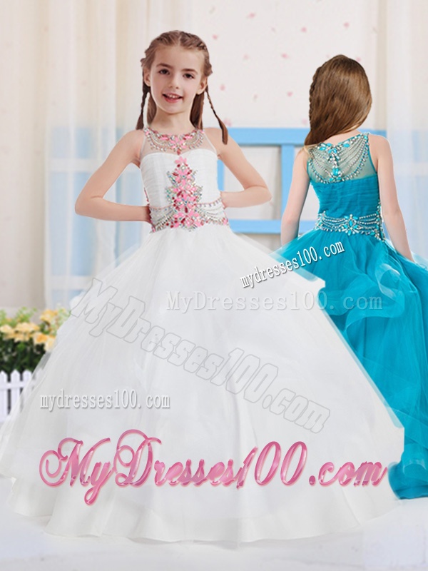 White Ball Gowns Scoop Organza Side Zipper Mini Quinceanera Dress with Beading