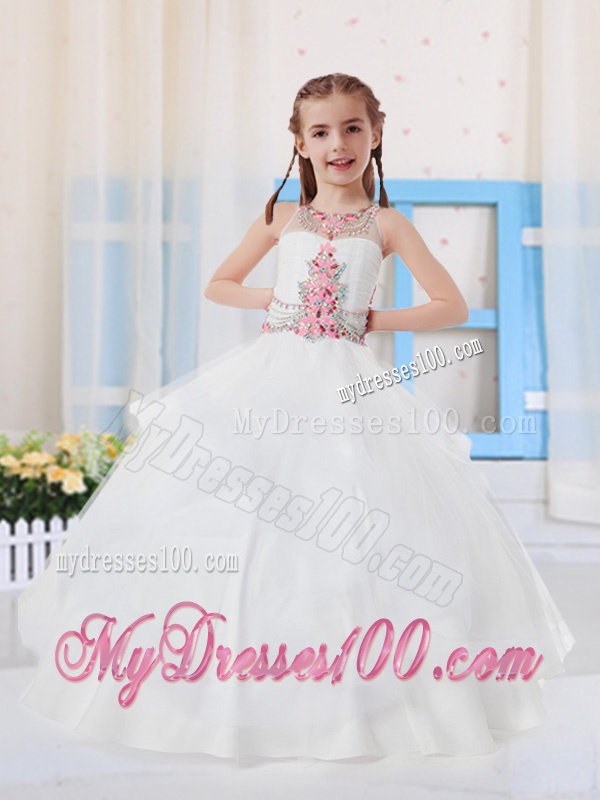 White Ball Gowns Scoop Organza Side Zipper Mini Quinceanera Dress with Beading