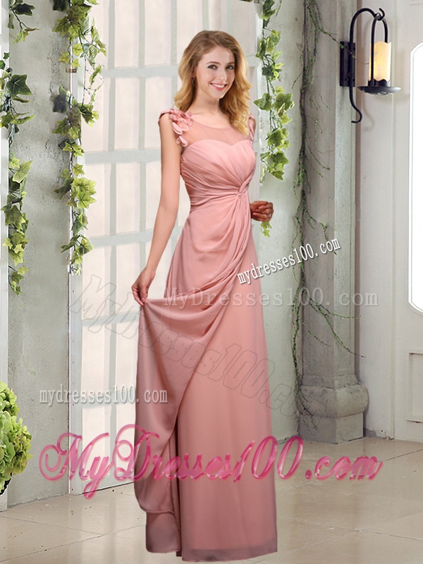 2016 Empire Appliques Ruching Scoop Bridesmaid Dresses