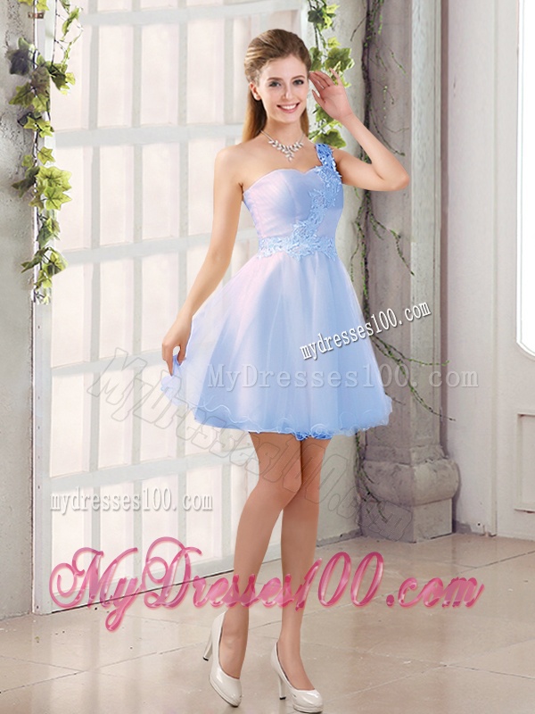 Appliques A Line Mini Length Bridesmaid Dress with One Shoulder