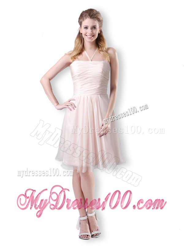 Cute Empire Chiffon Champagne Short Bridesmaid Dress with Halter Top