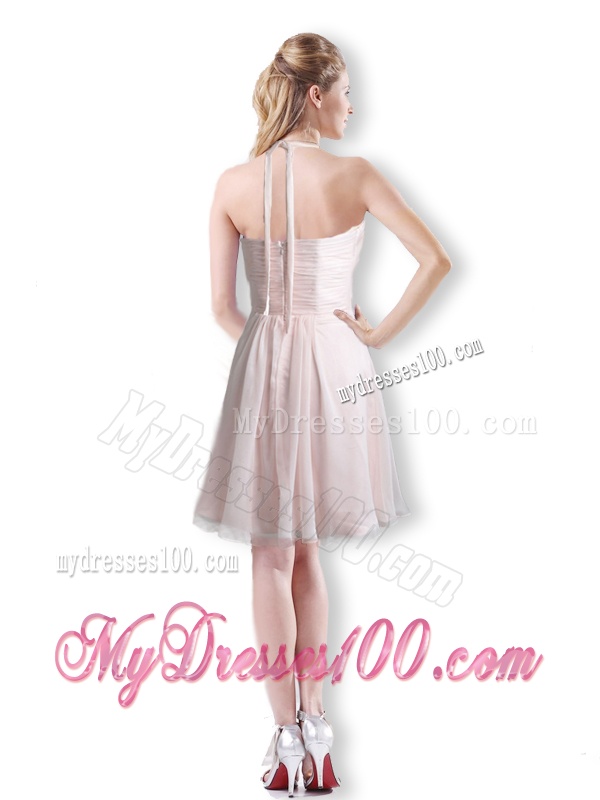Cute Empire Chiffon Champagne Short Bridesmaid Dress with Halter Top