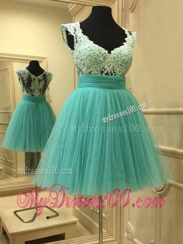 Elegant Deep V Neckline Short Bridesmaid Dress with Lace