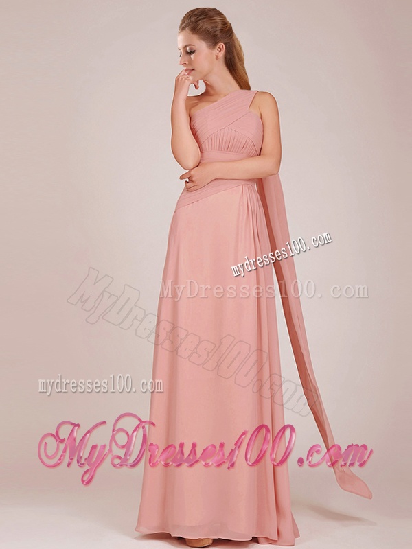 Elegant Empire One Shoulder Ruched Peach Long Bridesmaid Dress
