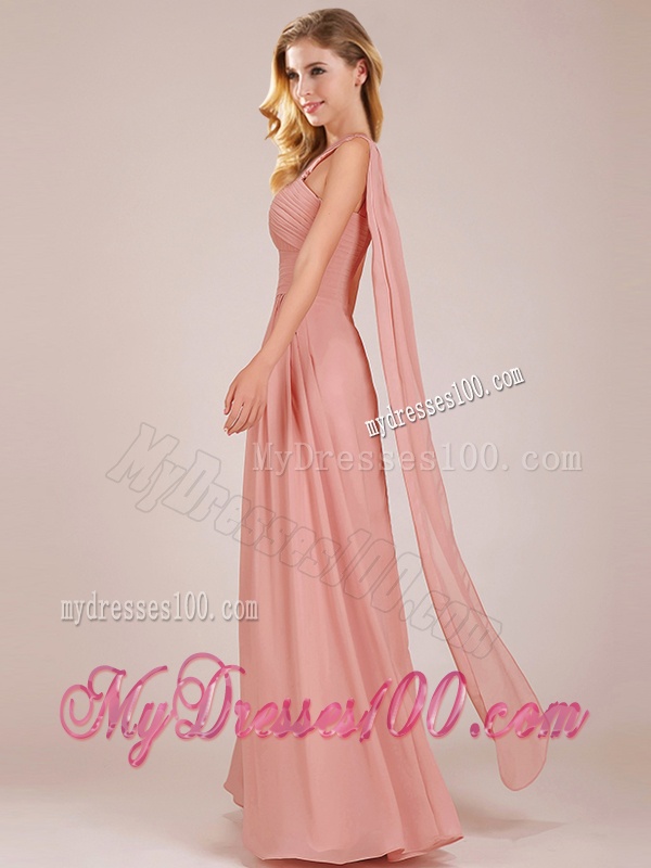 Elegant Empire One Shoulder Ruched Peach Long Bridesmaid Dress