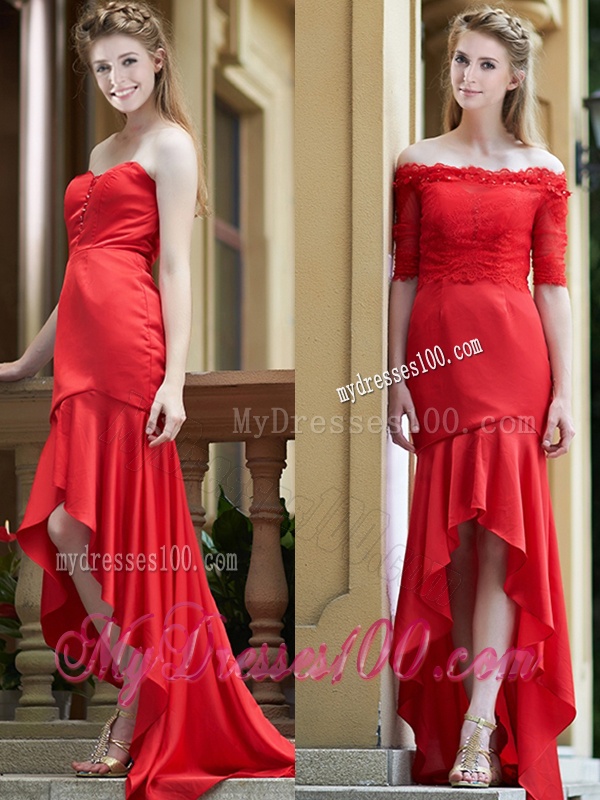 Exquisite Off the Shoulder Half Sleeves Bridesmaid Dress with Lace
