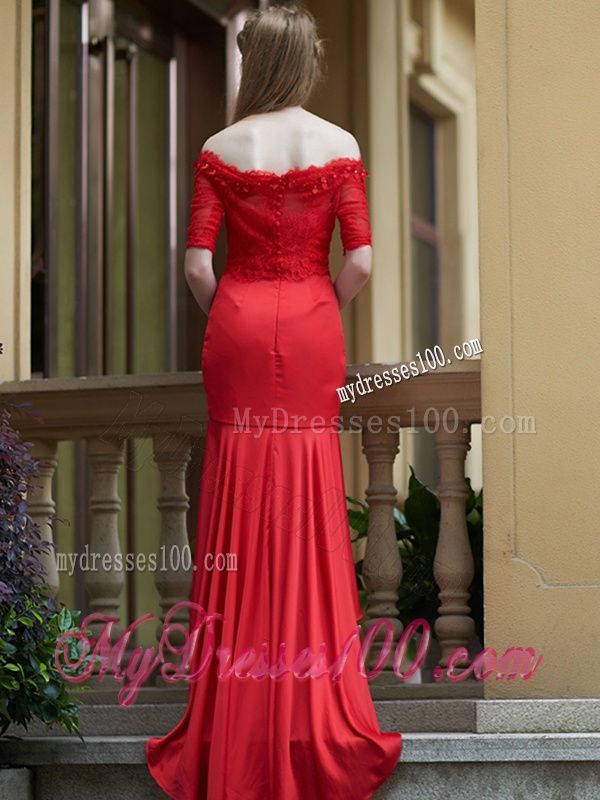 Exquisite Off the Shoulder Half Sleeves Bridesmaid Dress with Lace