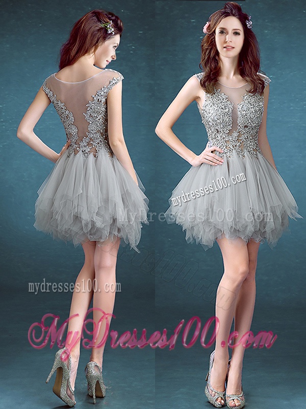 Gorgeous Scoop Appliques and Ruffles Bridesmaid Dress in Grey