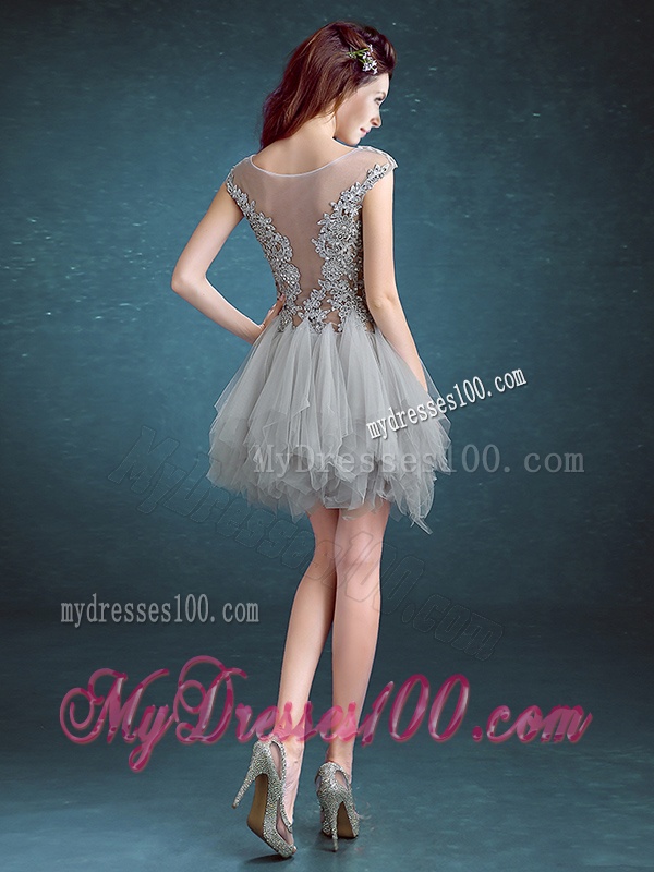 Gorgeous Scoop Appliques and Ruffles Bridesmaid Dress in Grey