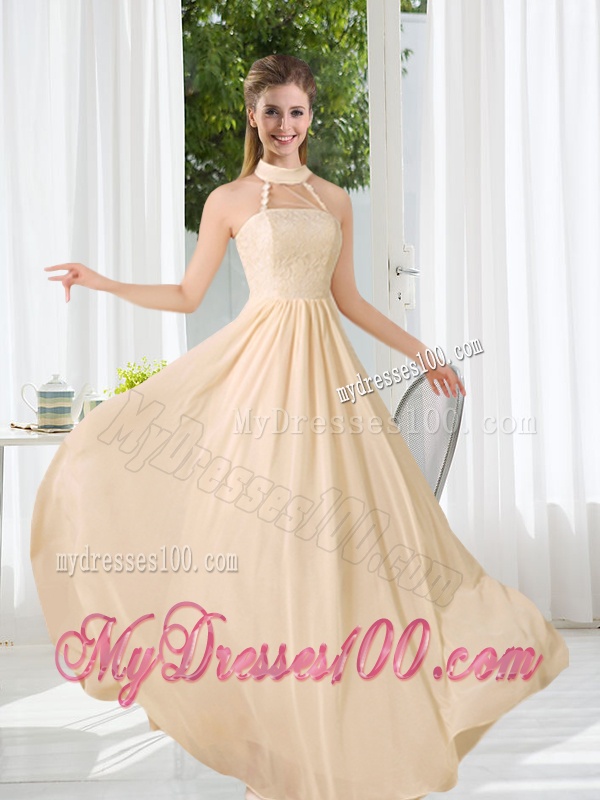 Halter Empire 2016 Classical Bridesmaid Dress with Lace