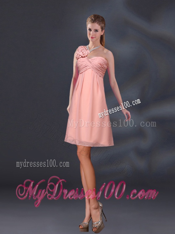 Hand Made Flowers and Ruching A Line Bridesmaid Dresses for 2016