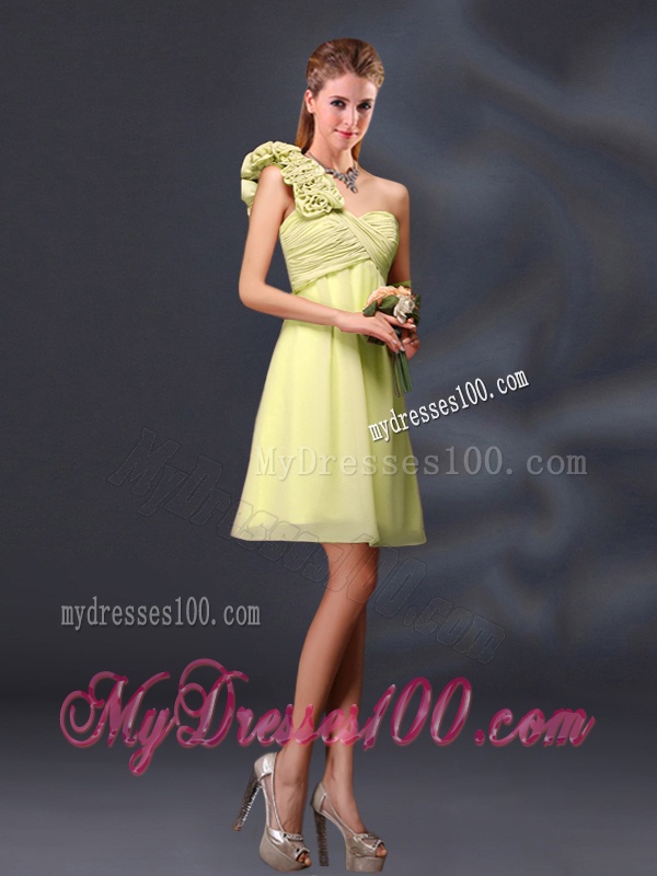 Hand Made Flowers and Ruching A Line Bridesmaid Dresses for 2016