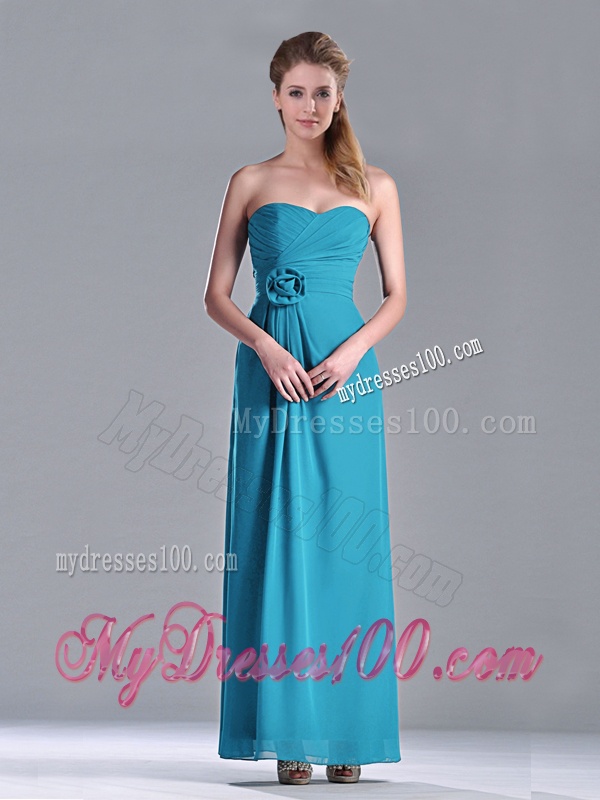 Hot Sale Ankle Length Hand Crafted Flower Bridesmaid Dress in Teal