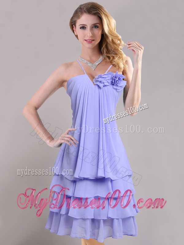 Hot Sale Ruffled Layers and Handcrafted Flower Bridesmaid Dress in Lavender