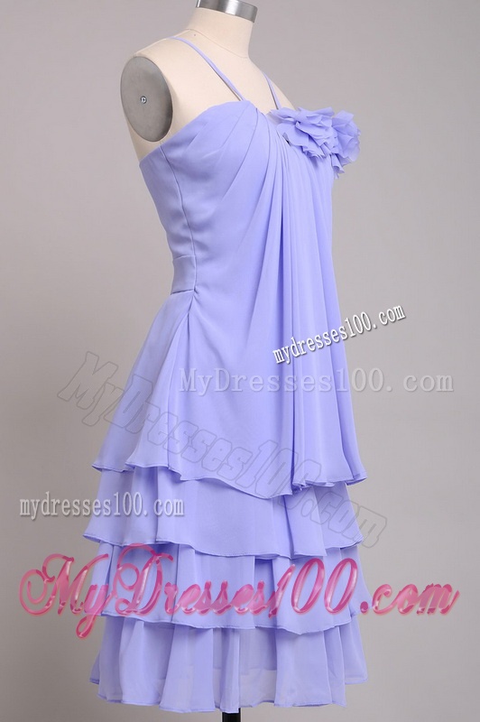 Hot Sale Ruffled Layers and Handcrafted Flower Bridesmaid Dress in Lavender