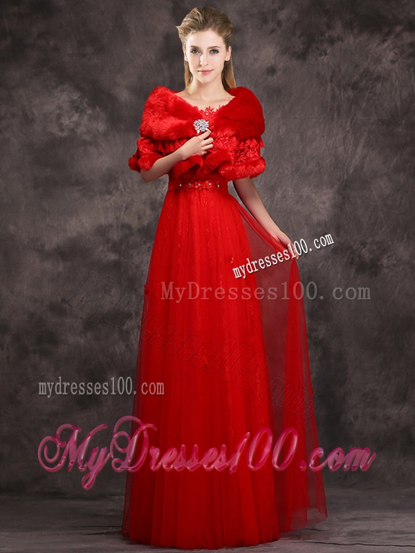 Hot Sale Scoop Red Bridesmaid Dress with Beading and Appliques