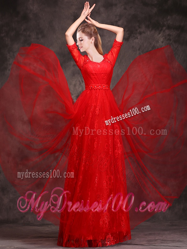 Latest Applique and Beaded Red Bridesmaid Dress in Tulle and Lace