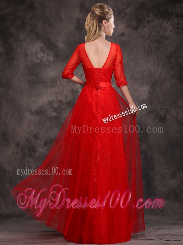 Latest Applique and Beaded Red Bridesmaid Dress in Tulle and Lace