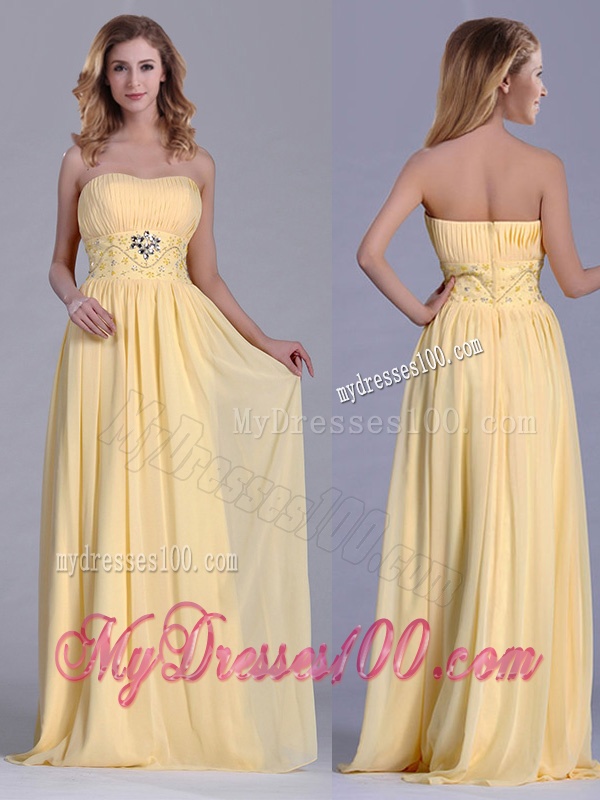 Lovely Empire Yellow Long Bridesmaid Dress with Beading and Ruching
