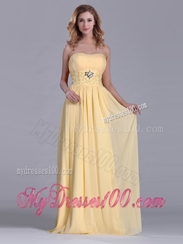Lovely Empire Yellow Long Bridesmaid Dress with Beading and Ruching
