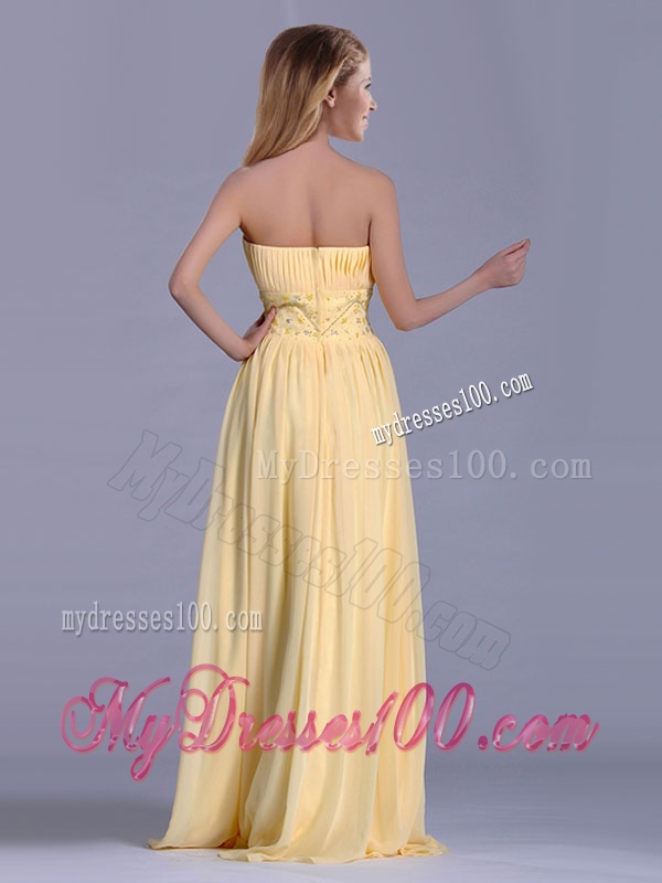 Lovely Empire Yellow Long Bridesmaid Dress with Beading and Ruching