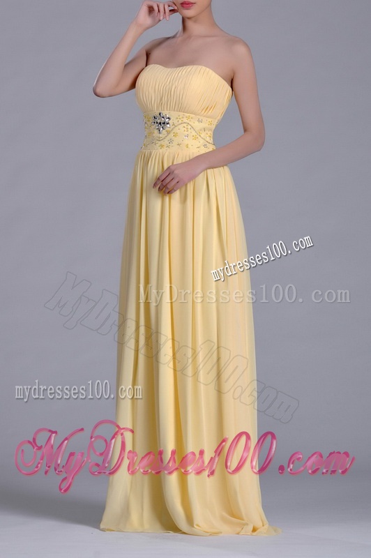 Lovely Empire Yellow Long Bridesmaid Dress with Beading and Ruching