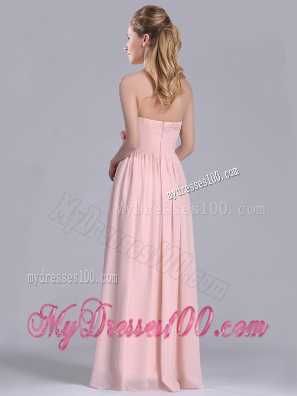 Modern Chiffon Handcrafted Flowers Long Bridesmaid Dress in Baby Pink