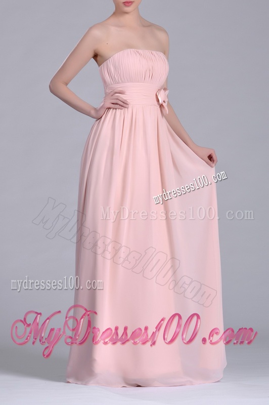 Modern Chiffon Handcrafted Flowers Long Bridesmaid Dress in Baby Pink