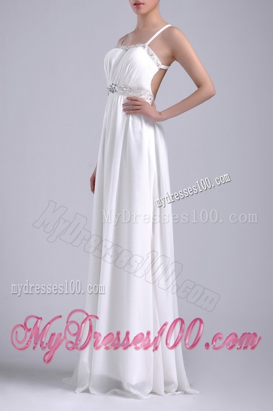 New Style Beaded Top and Waist White Bridesmaid Dress with Criss Cross
