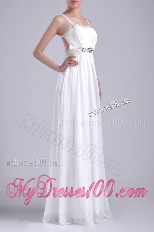New Style Beaded Top and Waist White Bridesmaid Dress with Criss Cross