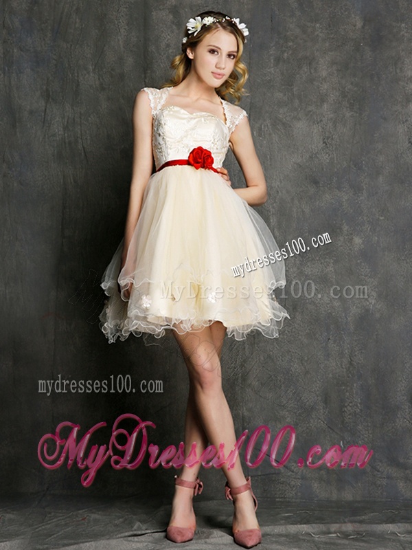 New Style Straps Short Bridesmaid Dress with Belt and Appliques