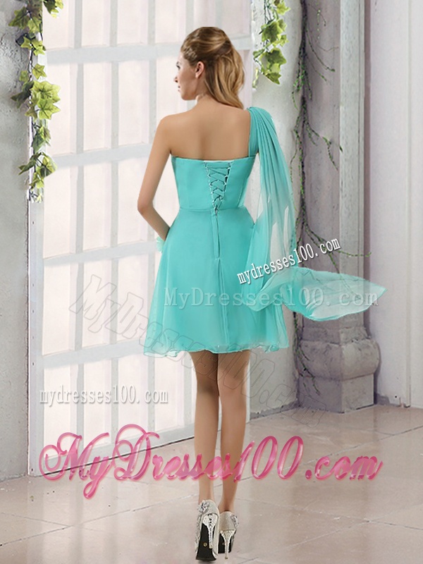 One Shoulder A Line Beading and Ruching Bridesmaid Dress with Lace Up