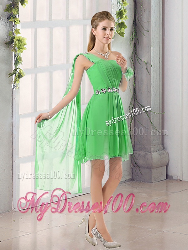 One Shoulder A Line Beading and Ruching Bridesmaid Dress with Lace Up