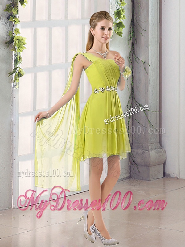 One Shoulder A Line Beading and Ruching Bridesmaid Dress with Lace Up