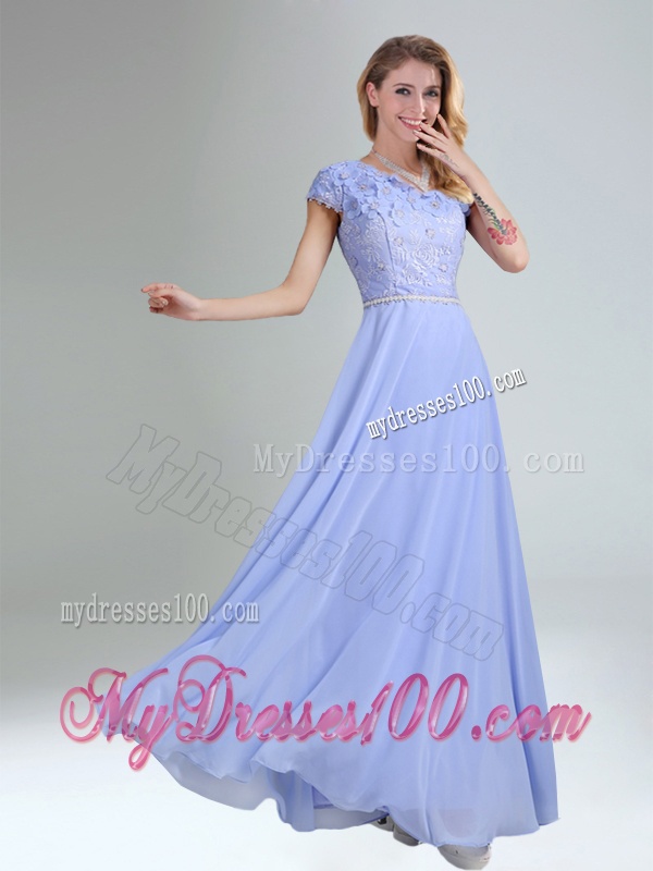 One Shoulder Belt Empire 2016 Appliques Bridesmaid Dress in Lavender