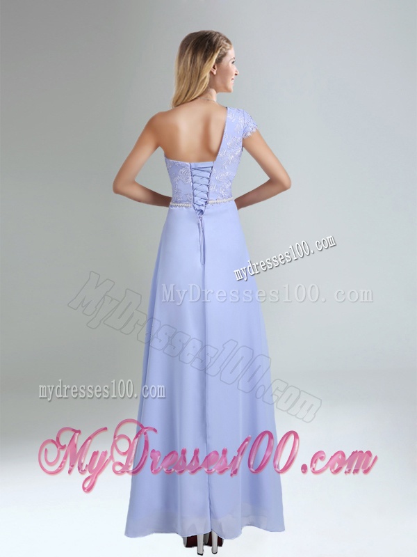 One Shoulder Belt Empire 2016 Appliques Bridesmaid Dress in Lavender