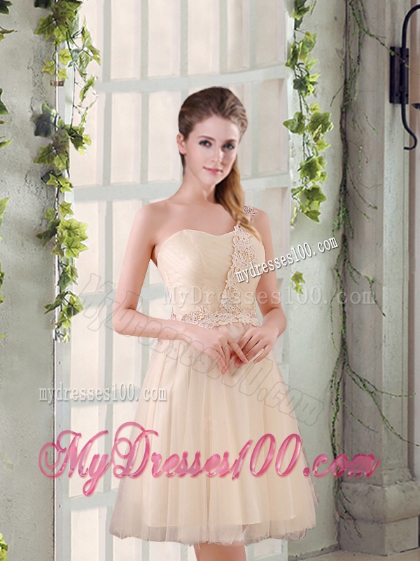 Popular A Line Appliques Bridesmaid Dress with One Shoulder