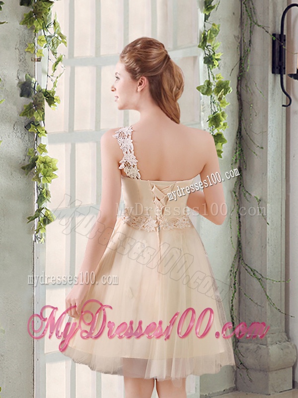 Popular A Line Appliques Bridesmaid Dress with One Shoulder