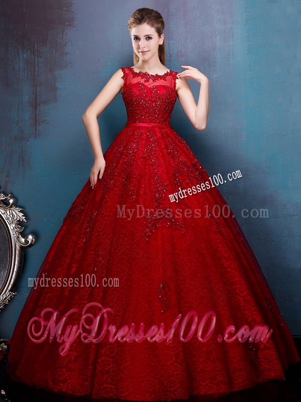 See Through Scoop Wine Red Bridesmaid Dress with Beading and Appliques