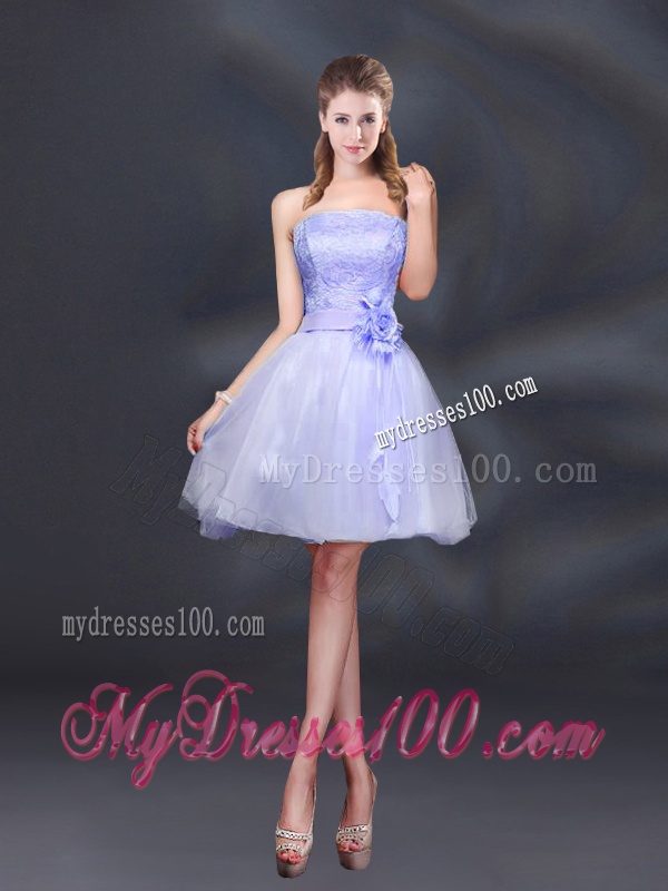 Strapless A Line Hand Made Flowers Bridesmaid Dress for 2016