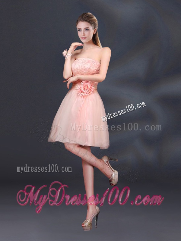 Strapless A Line Hand Made Flowers Bridesmaid Dress for 2016