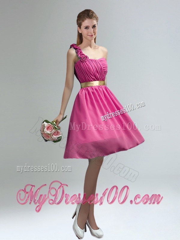 Unique One Shoulder Ruched Teal Bridesmaid Dresses with Belt