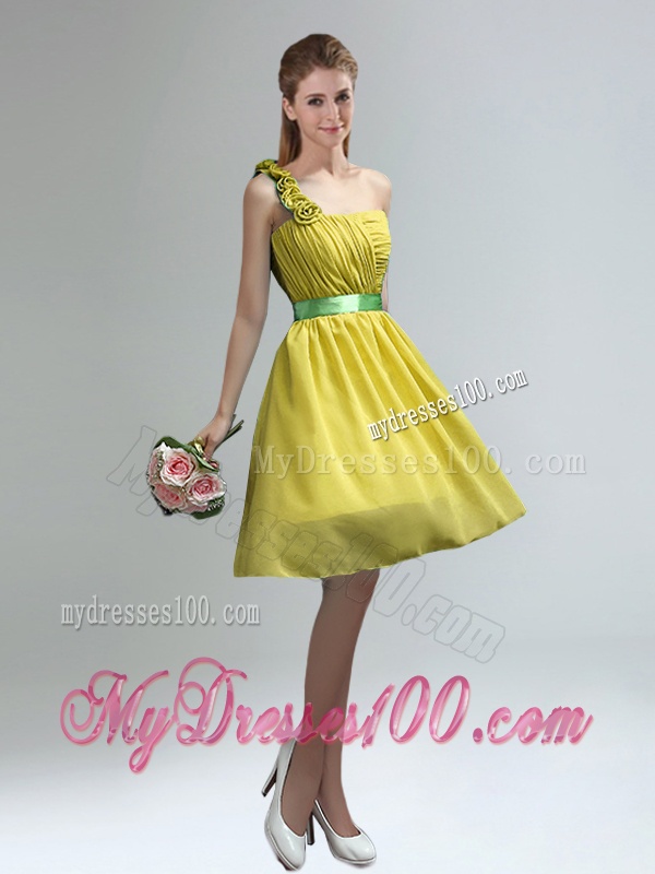Unique One Shoulder Ruched Teal Bridesmaid Dresses with Belt